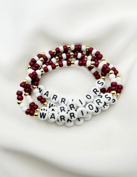Custom Warriors Bracelet: Maroon/White